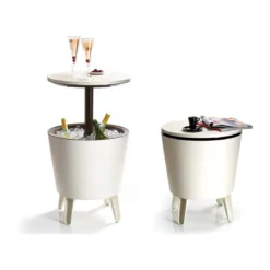 Tavolino da Cocktail in Resina Mini Bar Esterno 50x50 Bianco Portaghiaccio Party
