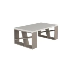 Tavolino da Salotto 105x60 cm con Ripiano bianco e gambe Tortora
