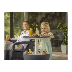 Tavolino in Resina da Cocktail 50x50 Grigio Portaghiaccio Esterno Tondo Piscina
