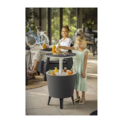 Tavolino in Resina da Cocktail 50x50 Grigio Portaghiaccio Esterno Tondo Piscina