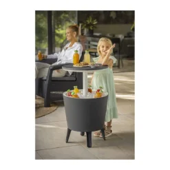 Tavolino in Resina da Cocktail 50x50 Grigio Portaghiaccio Esterno Tondo Piscina