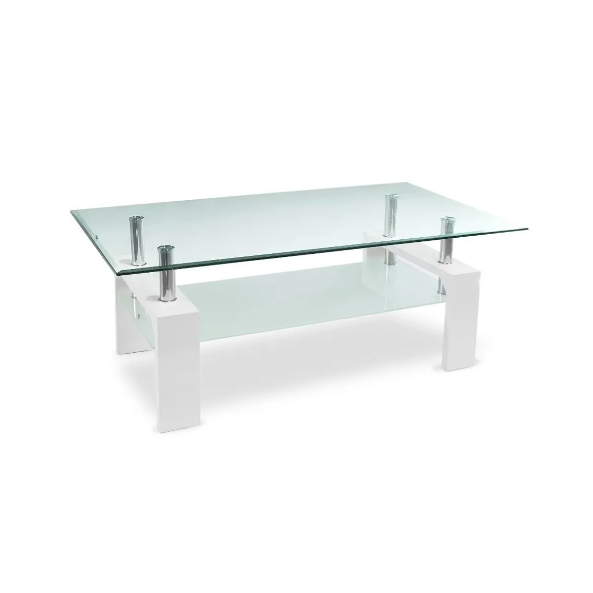 Tavolino in Vetro da Caffe 110x60 Bianco Tavolo Basso da Salotto