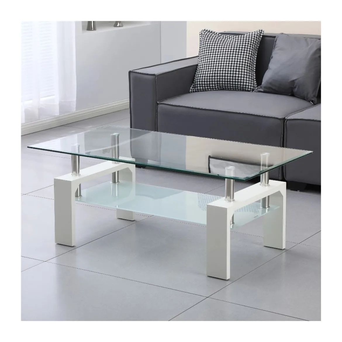 Tavolino in Vetro da Caffe 110x60 Bianco Tavolo Basso da Salotto
