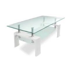 Tavolino in Vetro da Caffe 110x60 Bianco Tavolo Basso da Salotto