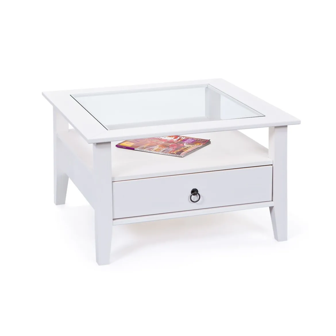 Tavolino in Vetro da Caffe 75x75 Bianco Tavolo Legno Divano Soggiorno Quadrato