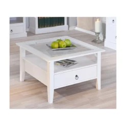 Tavolino in Vetro da Caffe 75x75 Bianco Tavolo Legno Divano Soggiorno Quadrato