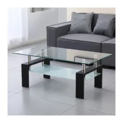 Tavolino in Vetro da Caffe 110x60 Nero Tavolo Basso da Salotto