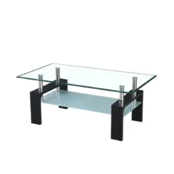 Tavolino in Vetro da Caffe 110x60 Nero Tavolo Basso da Salotto
