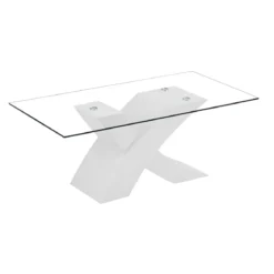 Tavolino in Vetro Temperato 110x60x45 cm Struttura Incrociata Bianca