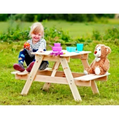 Tavolino Picnic in Legno per Bambini Tavolo con 2 Panche da Pic Nic