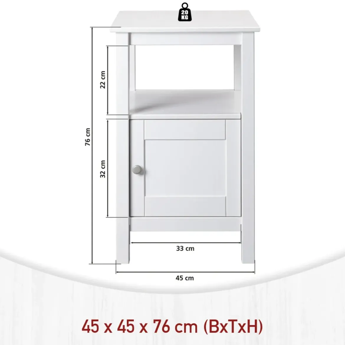 Tavolino Portaoggetti Legno Bianco Anta Ripiano Mobile Camera Soggiorno