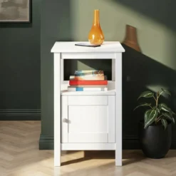 Tavolino Portaoggetti Legno Bianco Anta Ripiano Mobile Camera Soggiorno