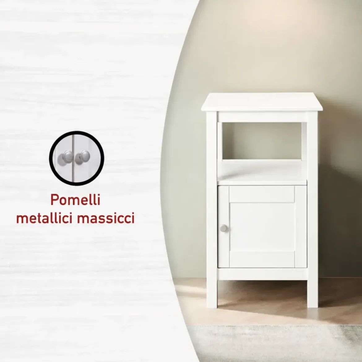 Tavolino Portaoggetti Legno Bianco Anta Ripiano Mobile Camera Soggiorno