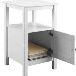 Tavolino Portaoggetti Legno Bianco Anta Ripiano Mobile Camera Soggiorno