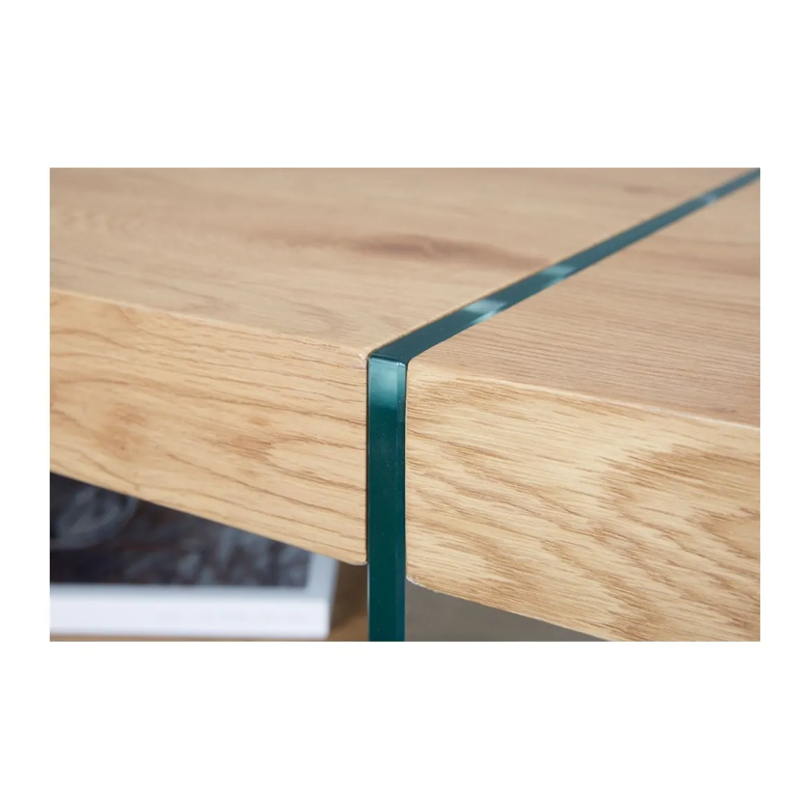 Tavolino Quercia da Caffe in Legno Vetro Design Moderno Salotto Soggiorno Divano