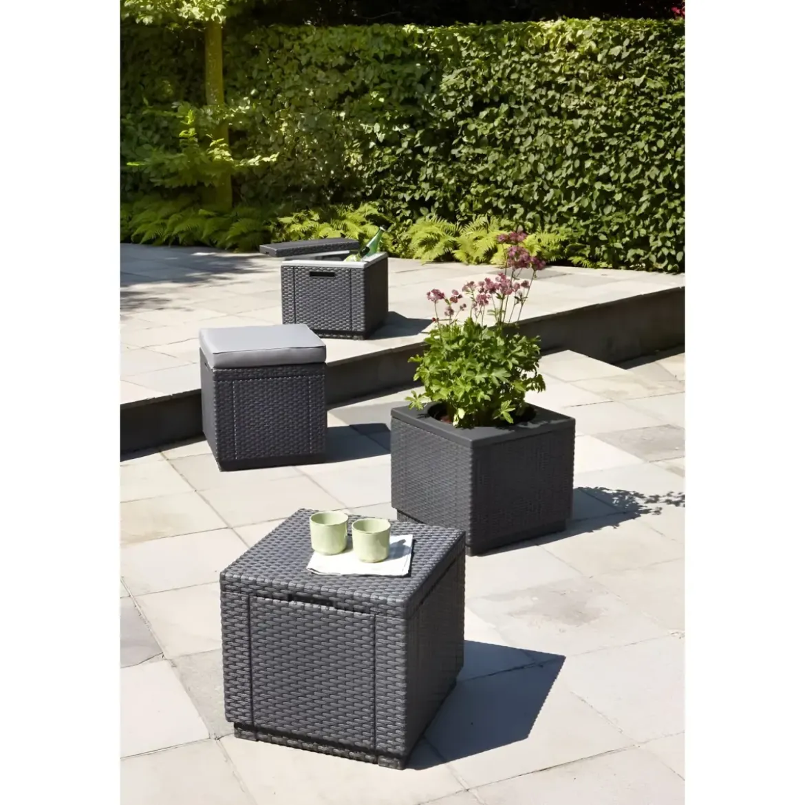 Tavolino Termico Contenitore Porta Ghiaccio da Esterno Grafite Rattan