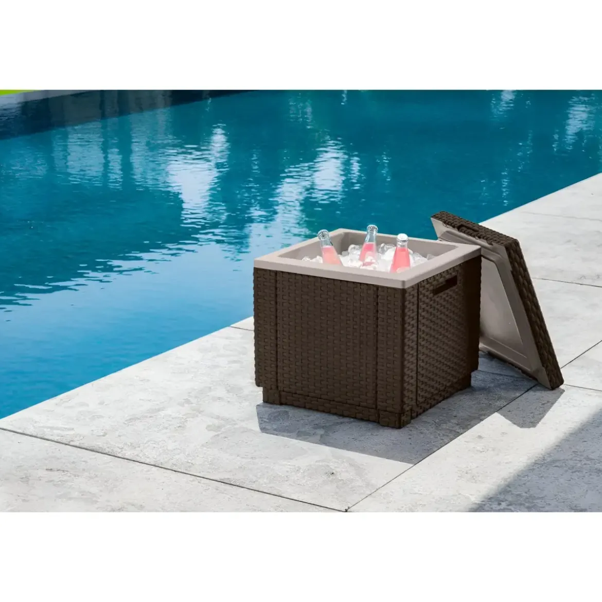 Tavolino Termico Contenitore Porta Ghiaccio da Esterno Grafite Rattan