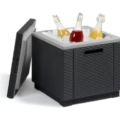 Tavolino Termico Contenitore Porta Ghiaccio da Esterno Grafite Rattan