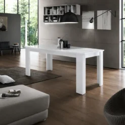 Tavolo Allungabile 140-190 cm Legno Bianco Lucido Moderno da Salotto