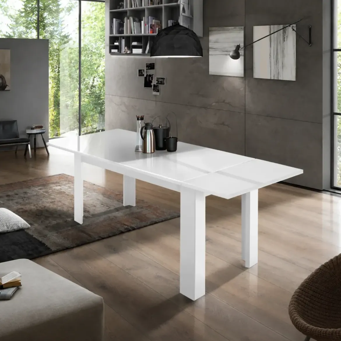 Tavolo Allungabile 140-190 cm Legno Bianco Lucido Moderno da Salotto
