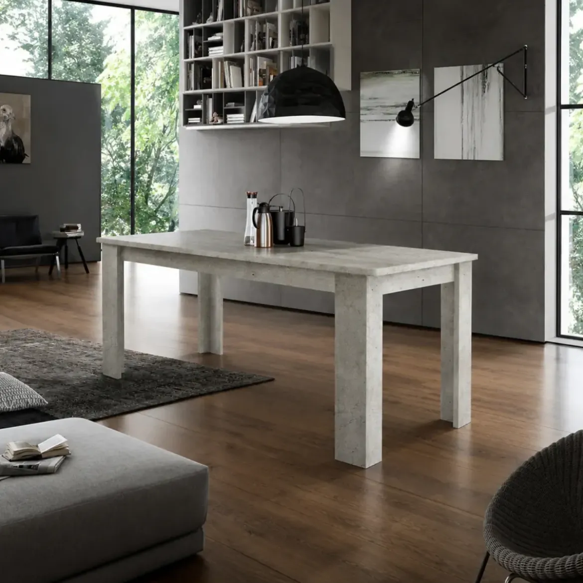 Tavolo Allungabile 160-210 da Pranzo in Melaminico Bianco Cemento