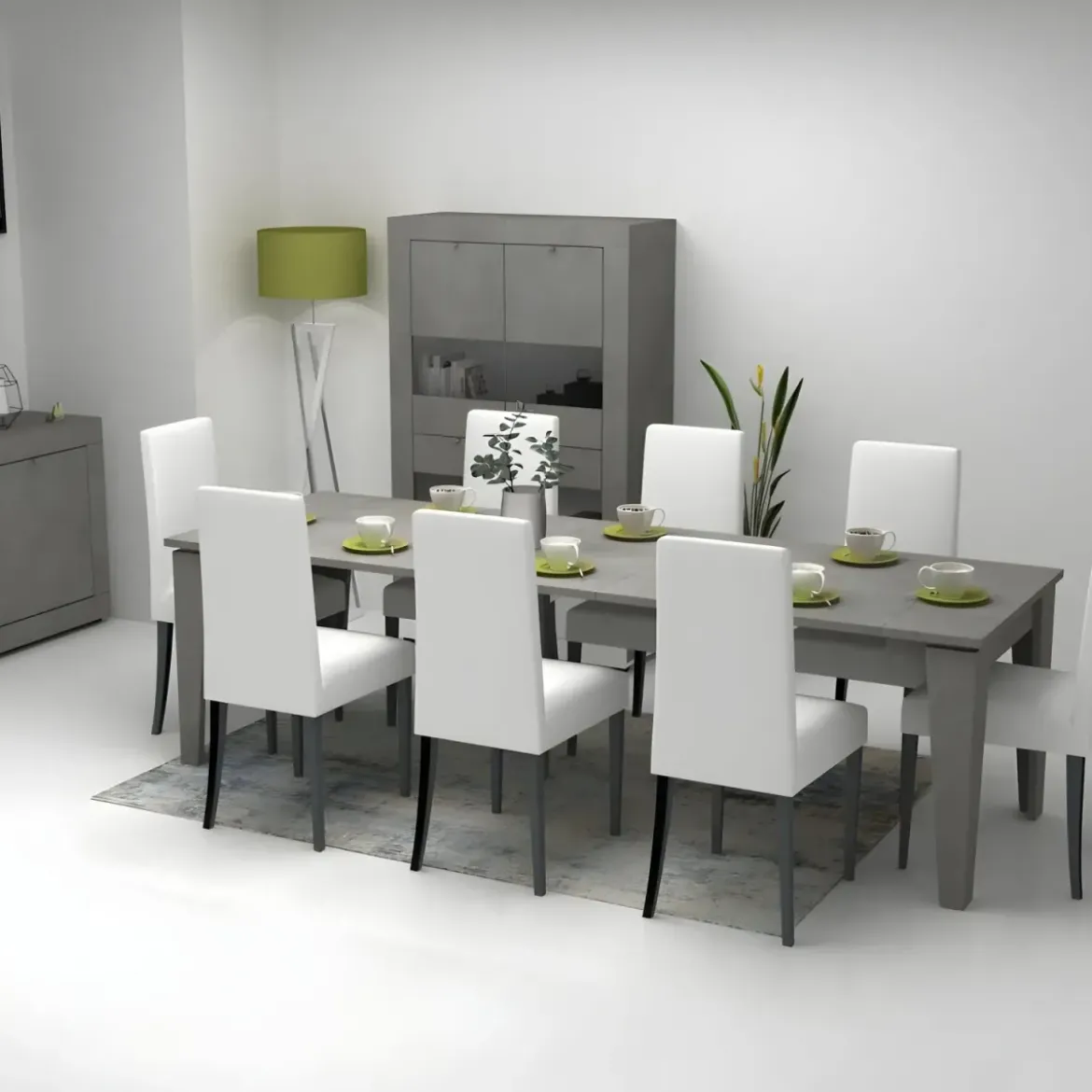 Tavolo Allungabile Salvaspazio da Salotto Cemento Console 90x50 con 5 Prolunghe