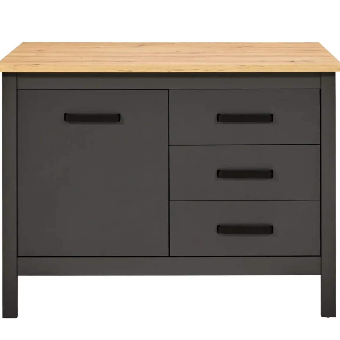 Tavolo Bar da Cucina Antracite Rovere Isola 1 Anta Cassetti Soft-Close