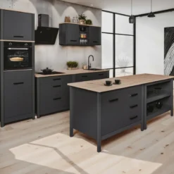 Tavolo Bar da Cucina Antracite Rovere Isola 1 Anta Cassetti Soft-Close