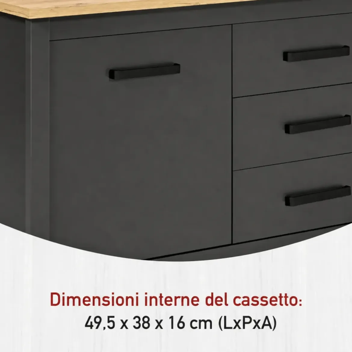 Tavolo Bar da Cucina Antracite Rovere Isola 1 Anta Cassetti Soft-Close