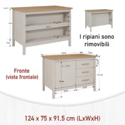 Tavolo Bar da Cucina Beige Rovere Isola con Anta Cassetti Soft-Close