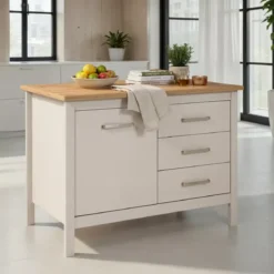 Tavolo Bar da Cucina Beige Rovere Isola con Anta Cassetti Soft-Close