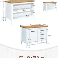 Tavolo Bar da Cucina Bianco Rovere Isola con Anta Cassetti Soft-Close
