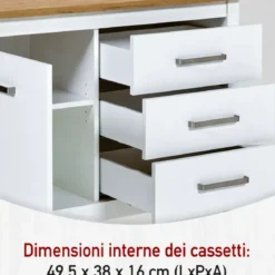 Tavolo Bar da Cucina Bianco Rovere Isola con Anta Cassetti Soft-Close