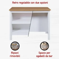 Tavolo Bar da Cucina Bianco Rovere Isola con Anta Cassetti Soft-Close