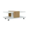 Tavolo Caffe 110x66 Bianco con Ruote Basso Salotto Divano Tavolino Rettangolare
