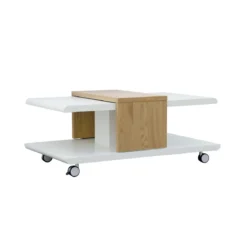 Tavolo Caffe 110x66 Bianco con Ruote Basso Salotto Divano Tavolino Rettangolare