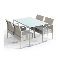 Tavolo con 4 Sedie Beige Poltrone Salotto da Esterno Giardino Salottino Terrazzo