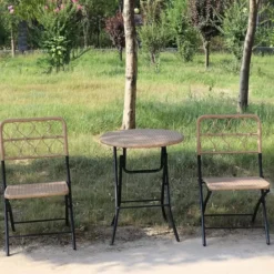 Tavolo con 2 Sedie Pieghevoli in Acciaio da Giardino Balcone