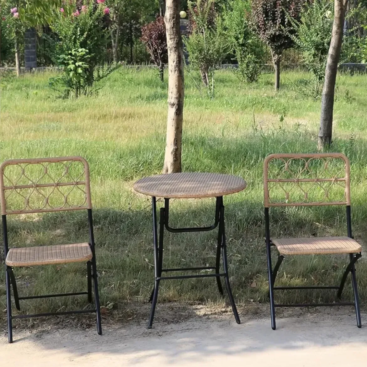 Tavolo con 2 Sedie Pieghevoli in Acciaio da Giardino Balcone