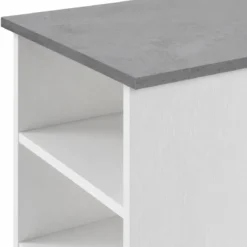 Tavolo Consolle Alto Isola Cucina con 3 Ripiani Bianco Cemento 112 cm