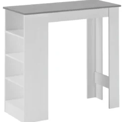 Tavolo Consolle Alto Isola Cucina con 3 Ripiani Bianco Cemento 112 cm