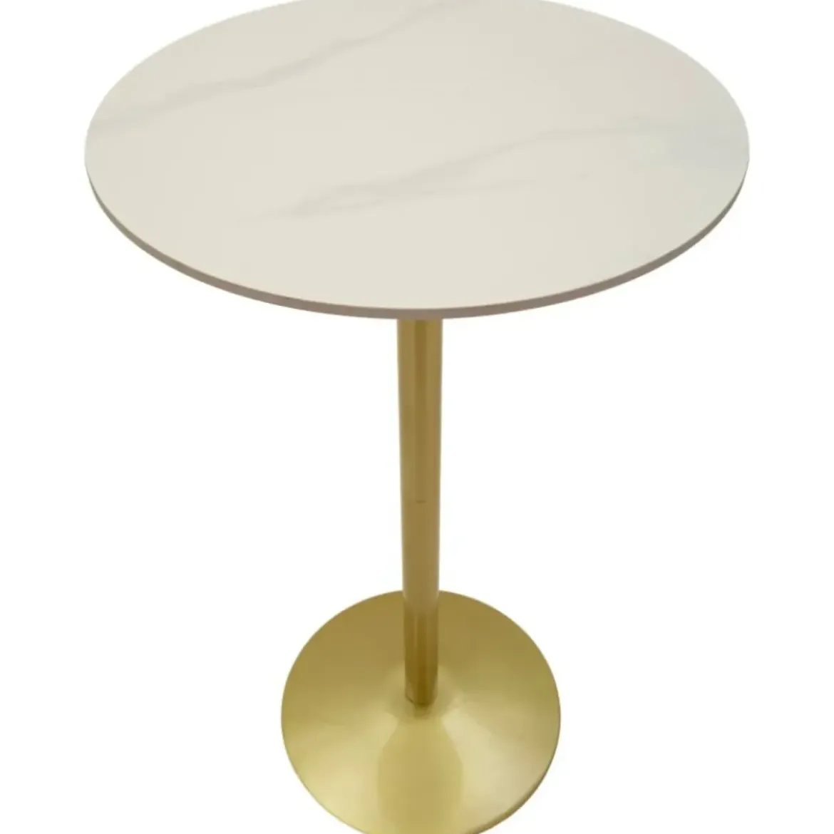 Tavolo da Bar Alto in Metallo Oro 60x60x103cm con Piano Effetto Marmo