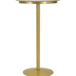 Tavolo da Bar Alto in Metallo Oro 60x60x103cm con Piano Effetto Marmo