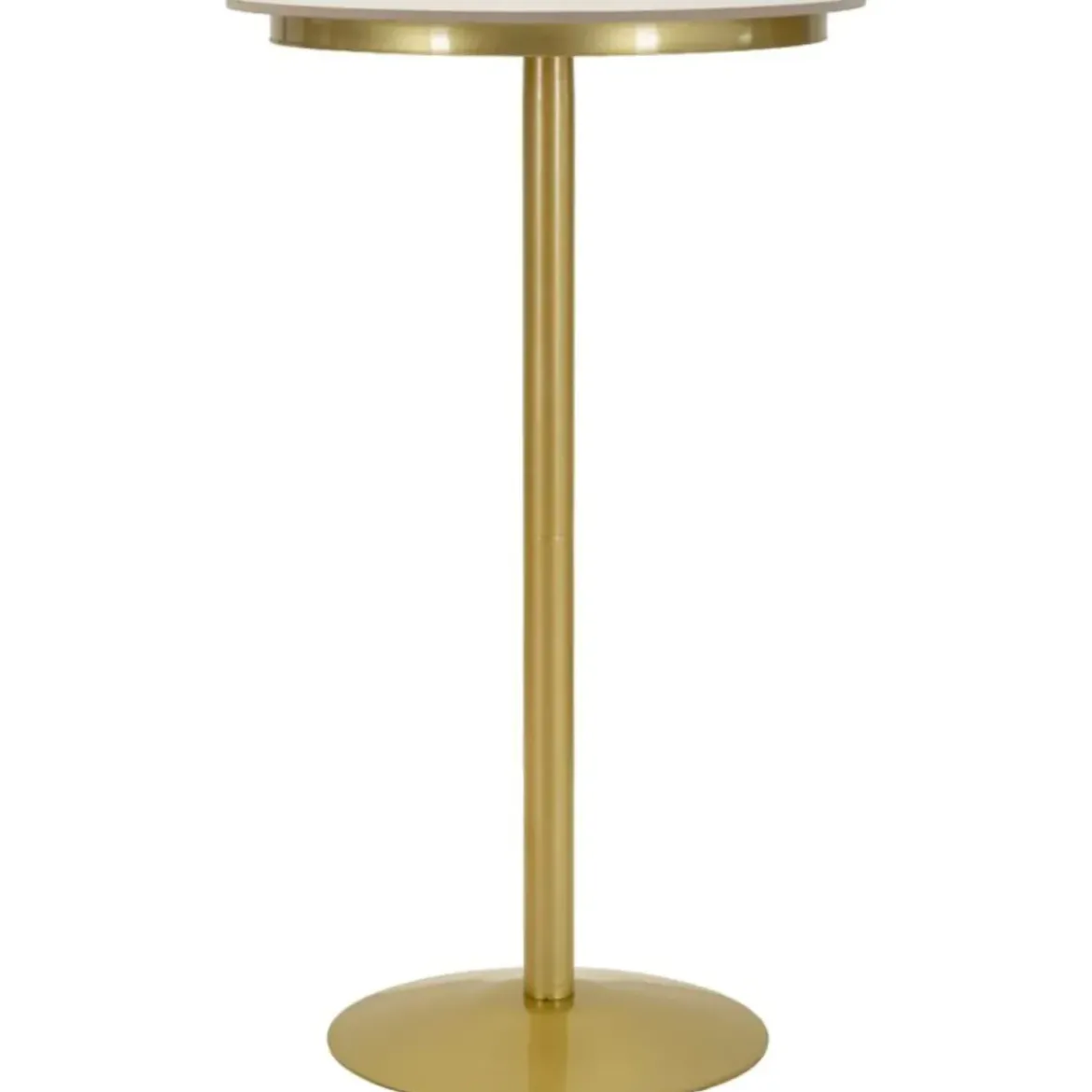 Tavolo da Bar Alto in Metallo Oro 60x60x103cm con Piano Effetto Marmo