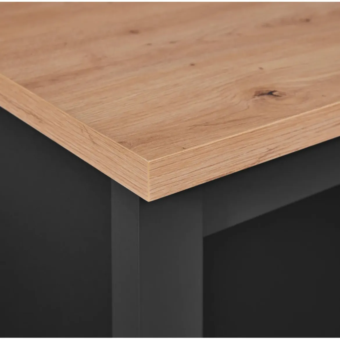 Tavolo da Cucina Mobile Alto con Ripiani Penisola in Legno Nero e Quercia
