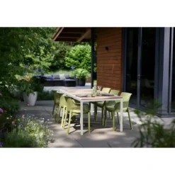 Tavolo da Giardino 200x93 cm Bianco Rettangolare Resina Effetto Legno