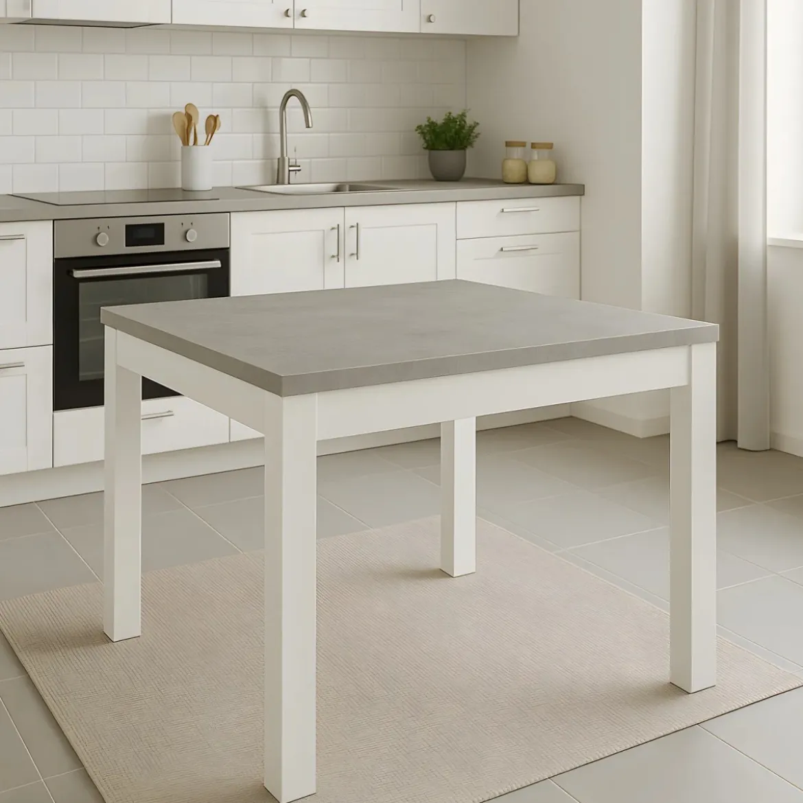 Tavolo da Interno a Libro 90x90 cm Bianco e Cemento