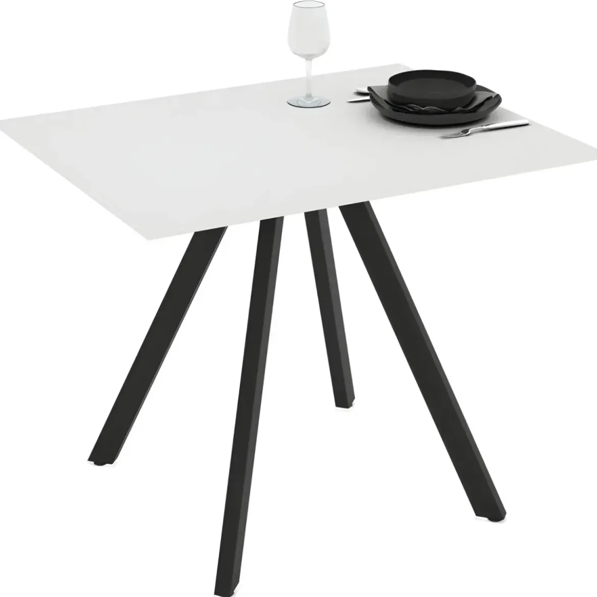 Tavolo da Pranzo Bianco Frassinato Rettangolare 90x70 cm Struttura Nera