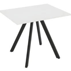 Tavolo da Pranzo Bianco Frassinato Rettangolare 90x70 cm Struttura Nera