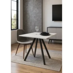 Tavolo da Pranzo Bianco Frassinato Rettangolare 90x70 cm Struttura Nera